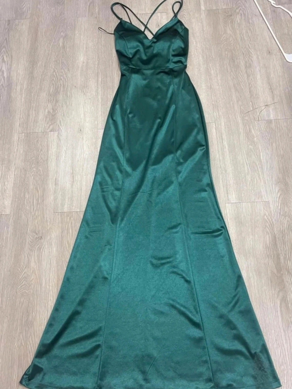 Fashion Nova Emerald Green Satin Slip Maxi Dress